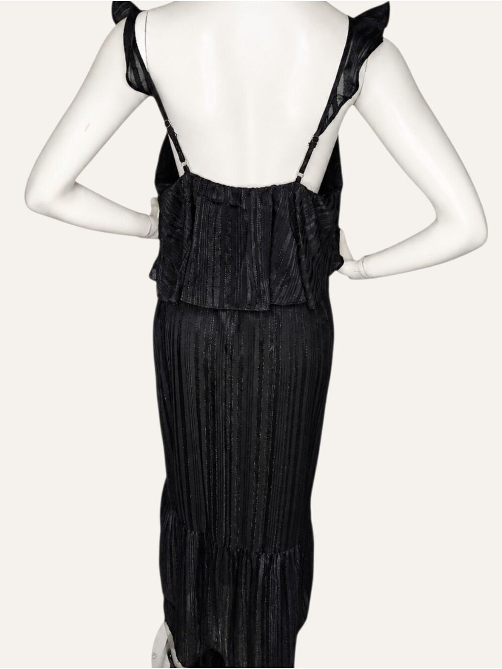 Andrée Black Shimmer Maxi Dress L Resort Chic Coastal Luxe Glam NWT - Picture 4 of 10